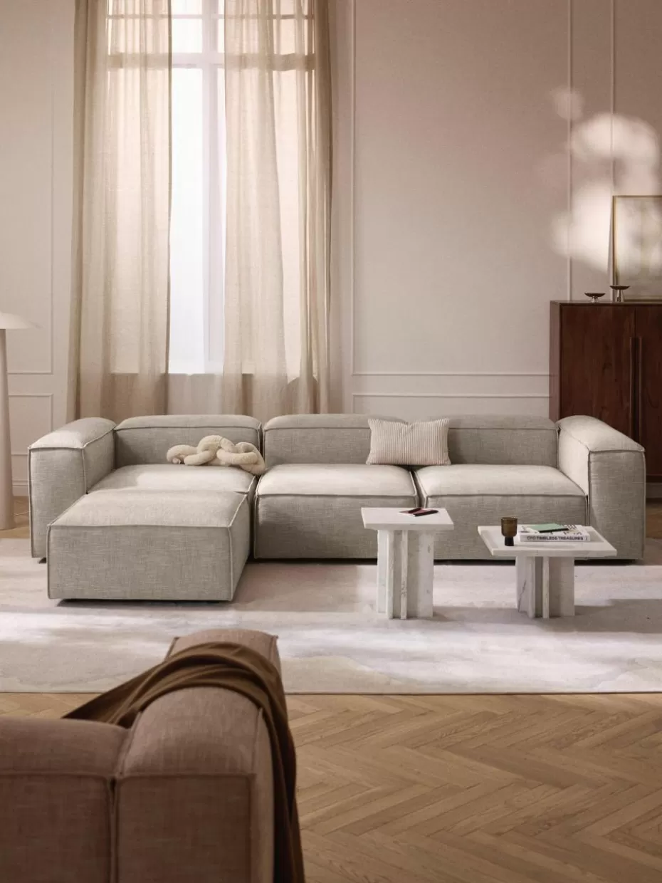 Sofaserien-Westwing Collection Modulares Sofa Lennon (4-Sitzer) aus Leinen-Mix mit Hocker (links/rechts) Leinen-Mix Grau