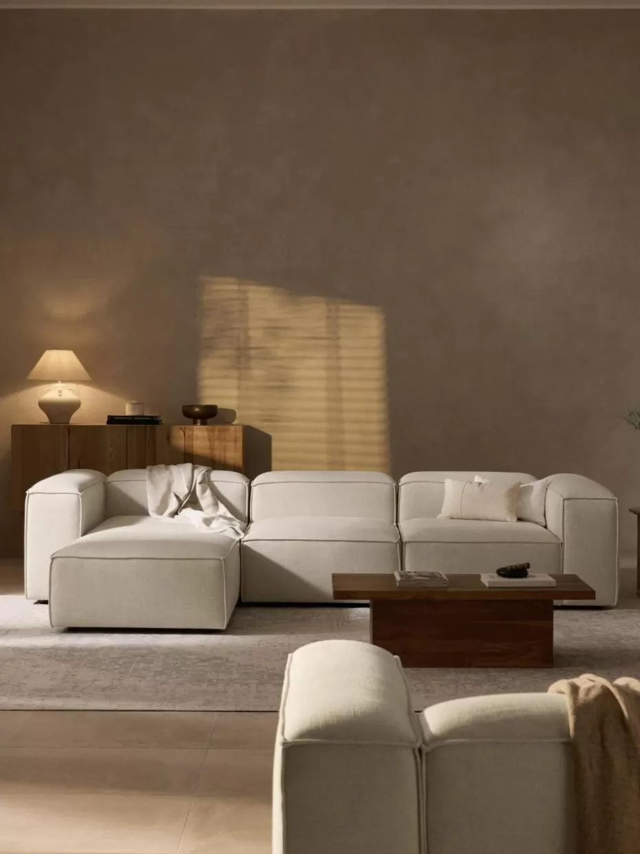 Sofaserien-Westwing Collection Modulares Sofa Lennon (4-Sitzer) aus Leinen-Mix mit Hocker (links/rechts) Leinen-Mix Beige
