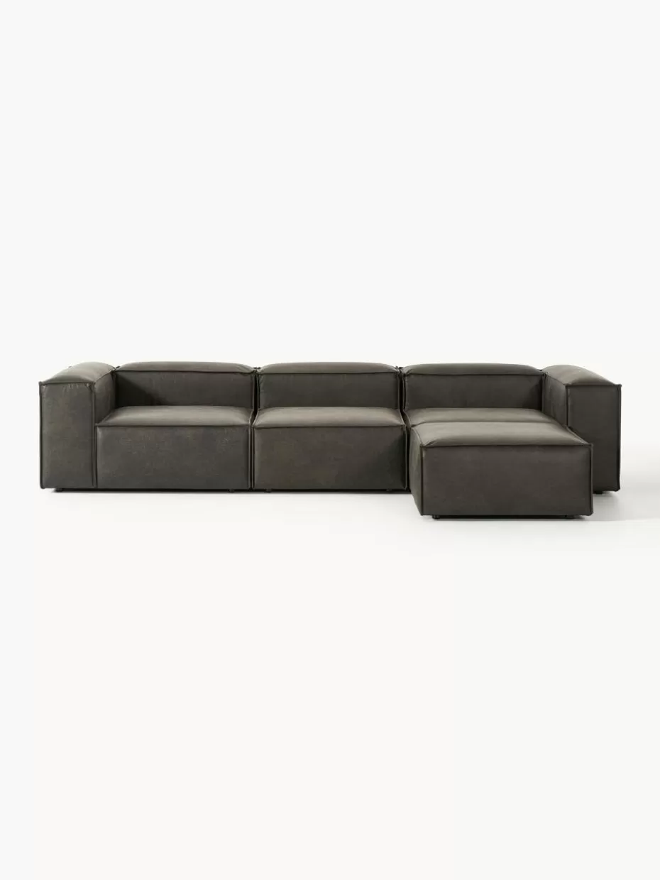 Sofas | Sofaserien-Westwing Collection Modulares Sofa Lennon (4-Sitzer) aus recyceltem Leder mit Hocker (links/rechts) Leder Taupe