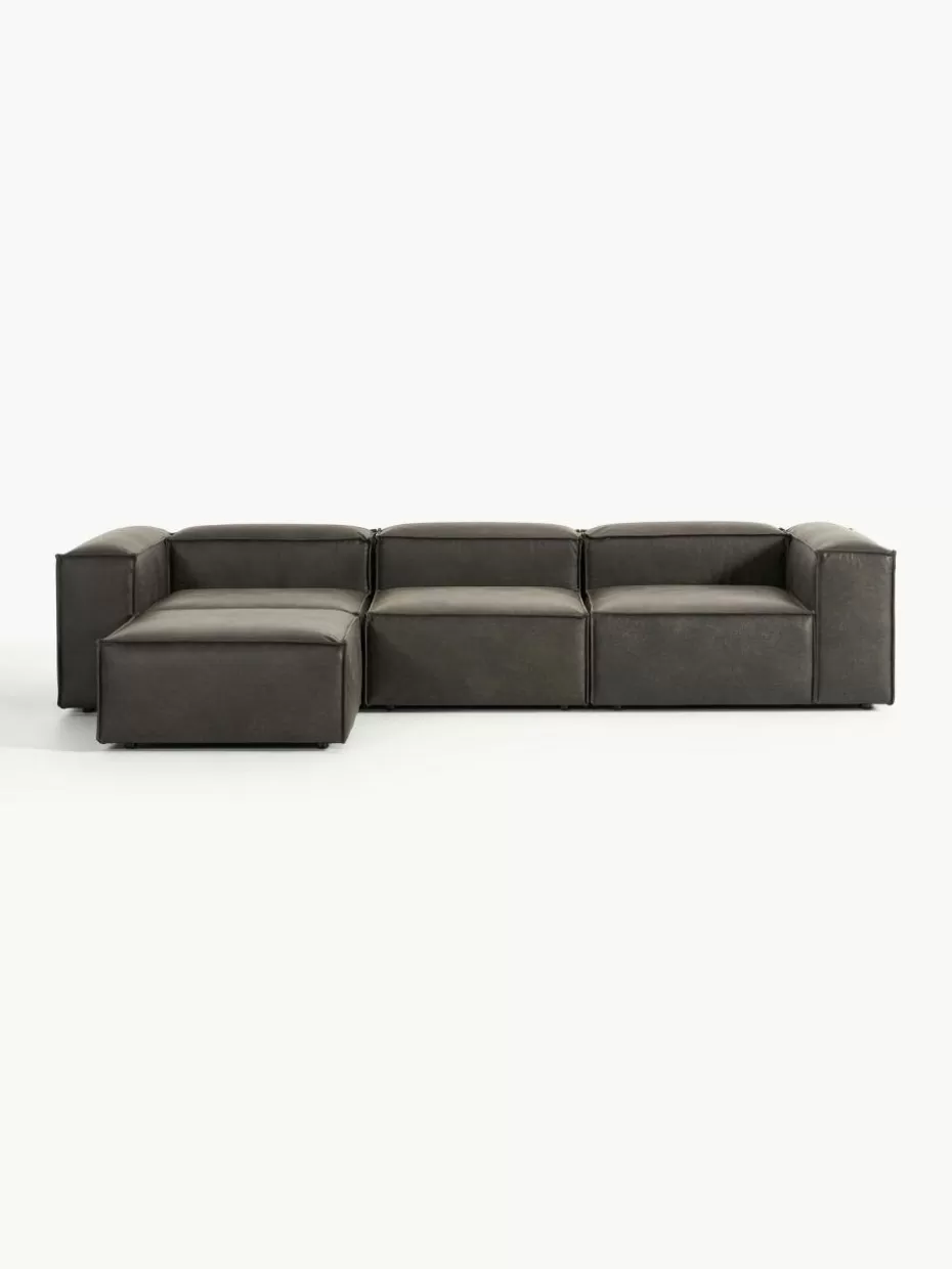 Sofas | Sofaserien-Westwing Collection Modulares Sofa Lennon (4-Sitzer) aus recyceltem Leder mit Hocker (links/rechts) Leder Taupe