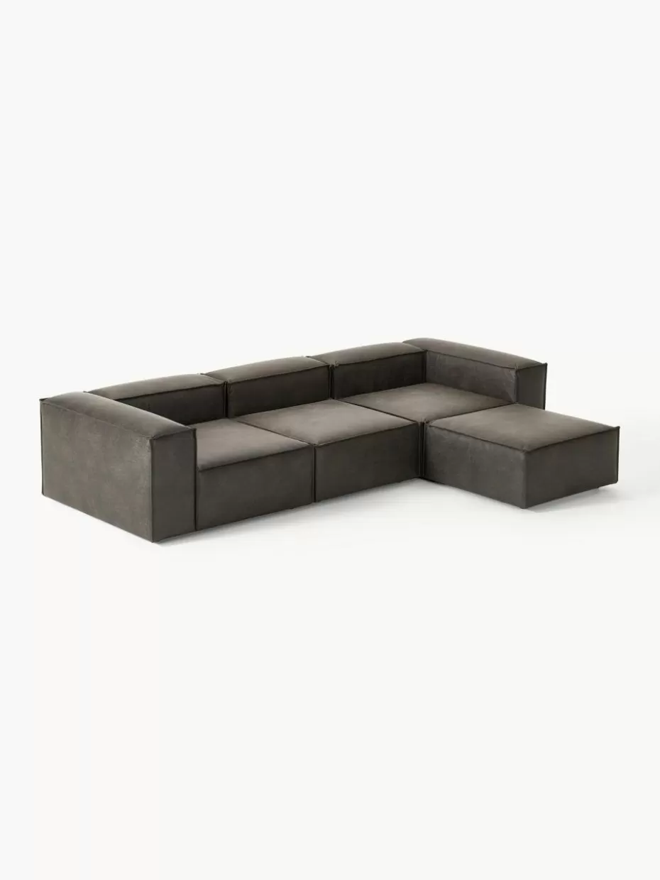 Sofas | Sofaserien-Westwing Collection Modulares Sofa Lennon (4-Sitzer) aus recyceltem Leder mit Hocker (links/rechts) Leder Taupe