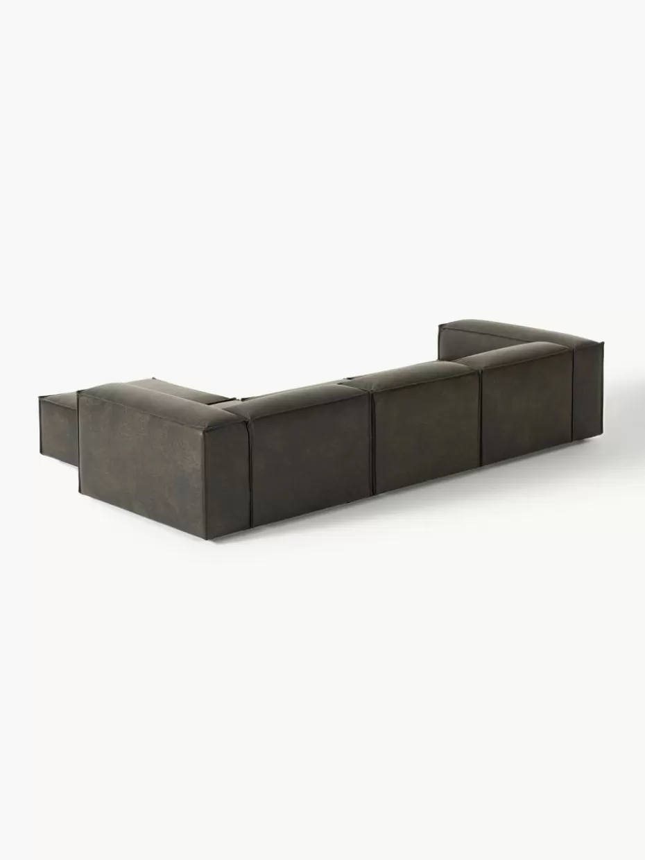 Sofas | Sofaserien-Westwing Collection Modulares Sofa Lennon (4-Sitzer) aus recyceltem Leder mit Hocker (links/rechts) Leder Taupe