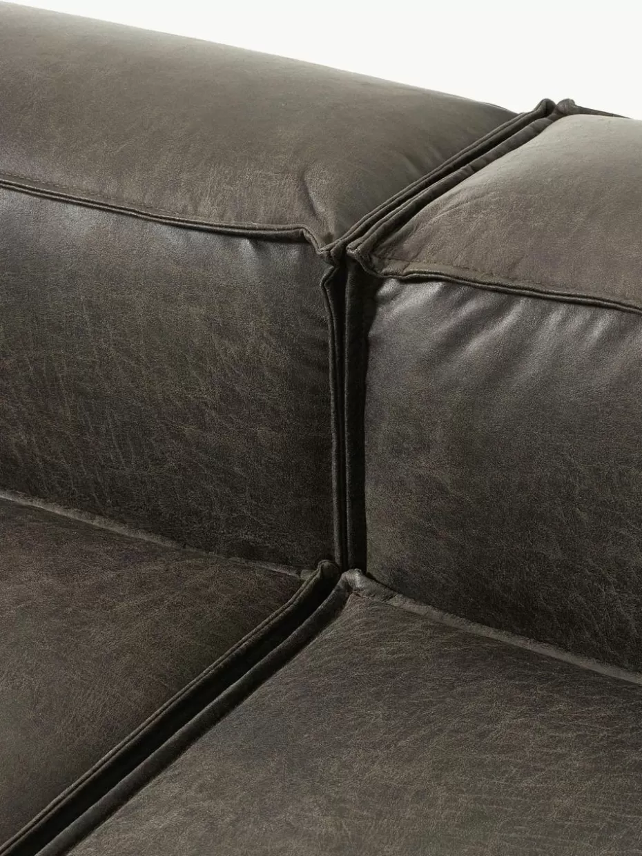 Sofas | Sofaserien-Westwing Collection Modulares Sofa Lennon (4-Sitzer) aus recyceltem Leder mit Hocker (links/rechts) Leder Taupe