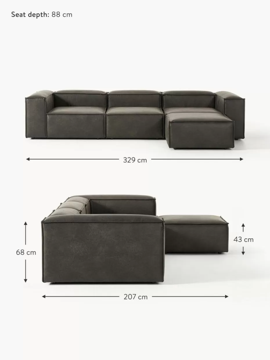 Sofas | Sofaserien-Westwing Collection Modulares Sofa Lennon (4-Sitzer) aus recyceltem Leder mit Hocker (links/rechts) Leder Taupe