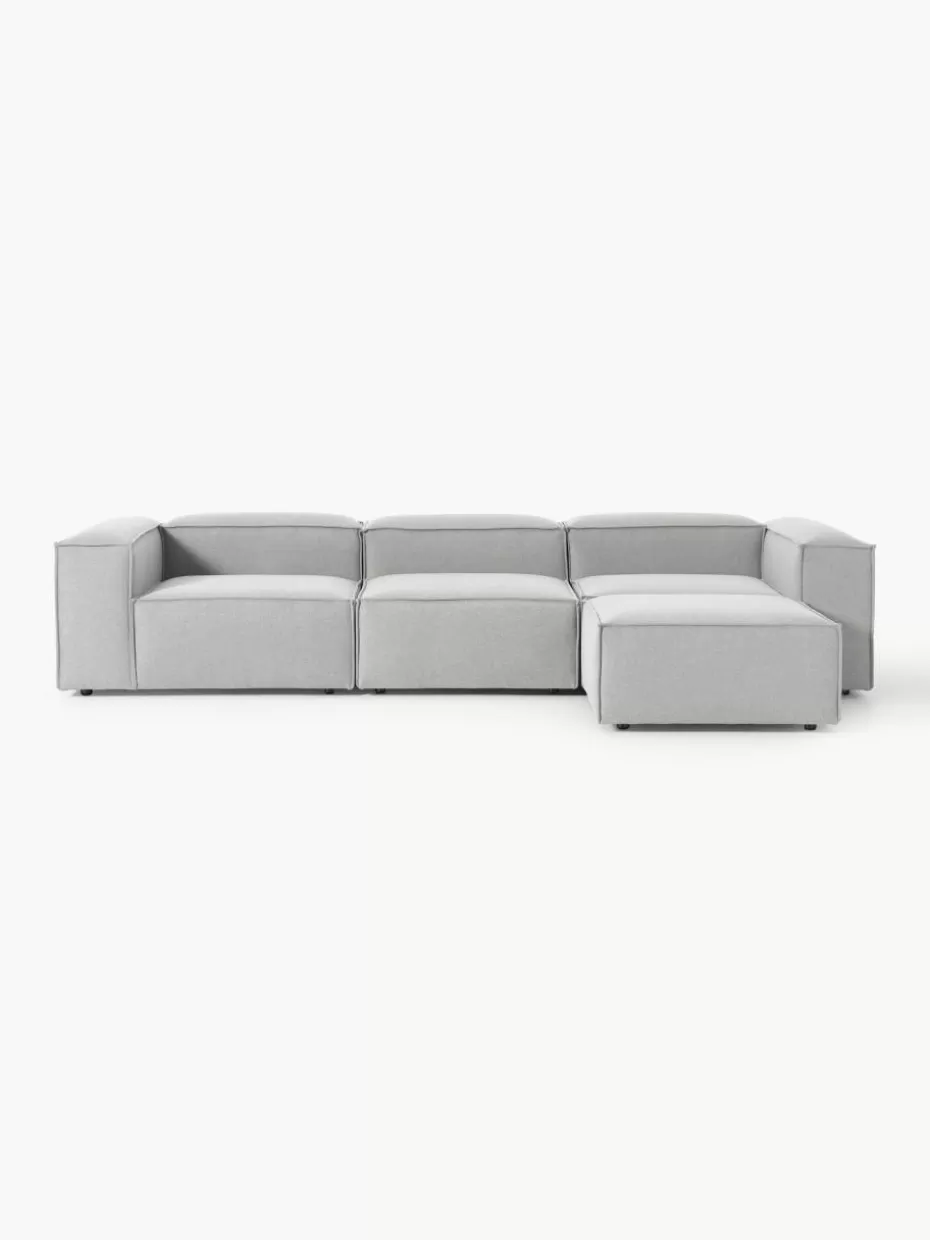 Sofas | Sofaserien-Westwing Collection Modulares Sofa Lennon (4-Sitzer) mit Hocker (links/rechts) Webstoff Grau