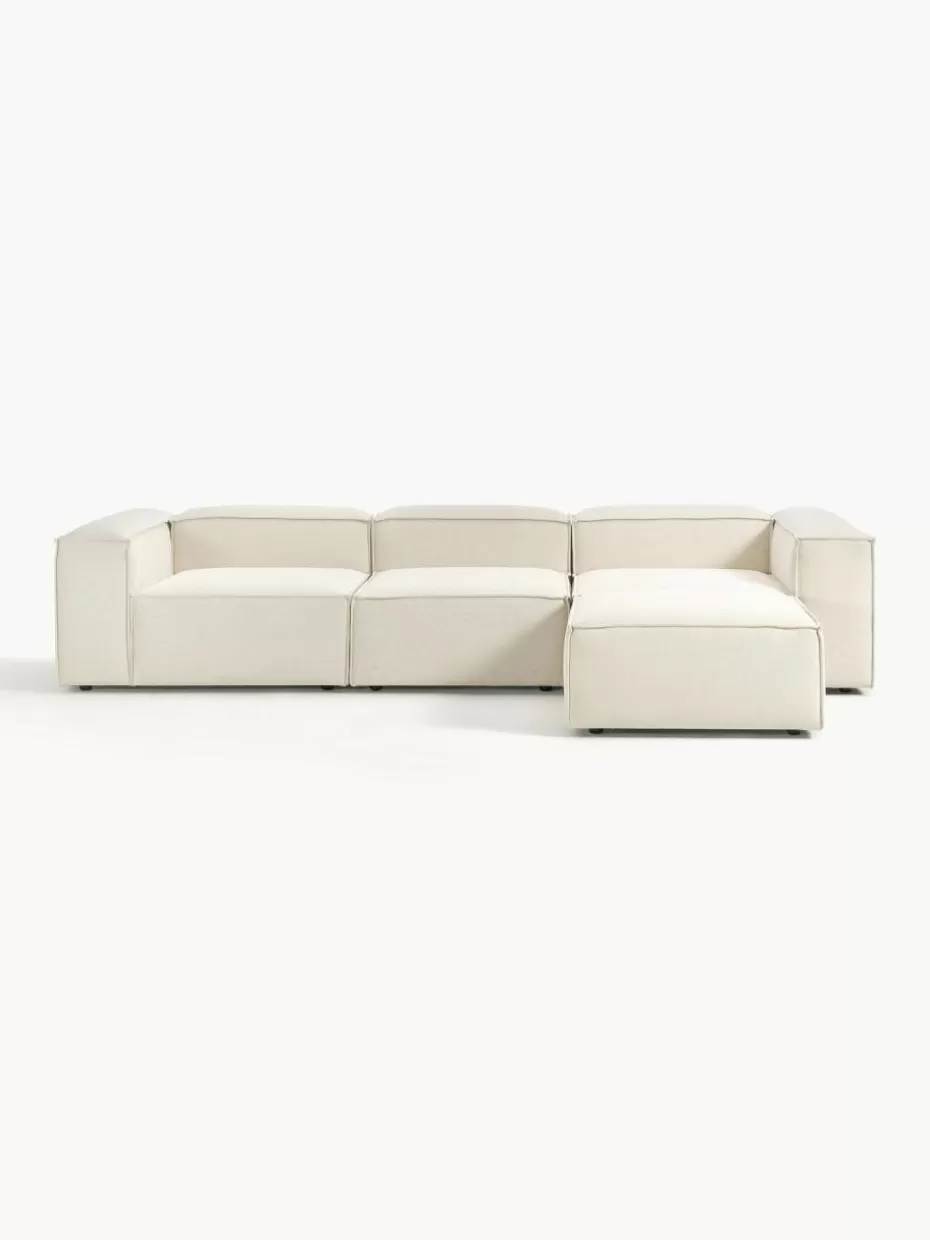 Sofas | Sofaserien-Westwing Collection Modulares Sofa Lennon (4-Sitzer) mit Hocker (links/rechts) Webstoff Off White