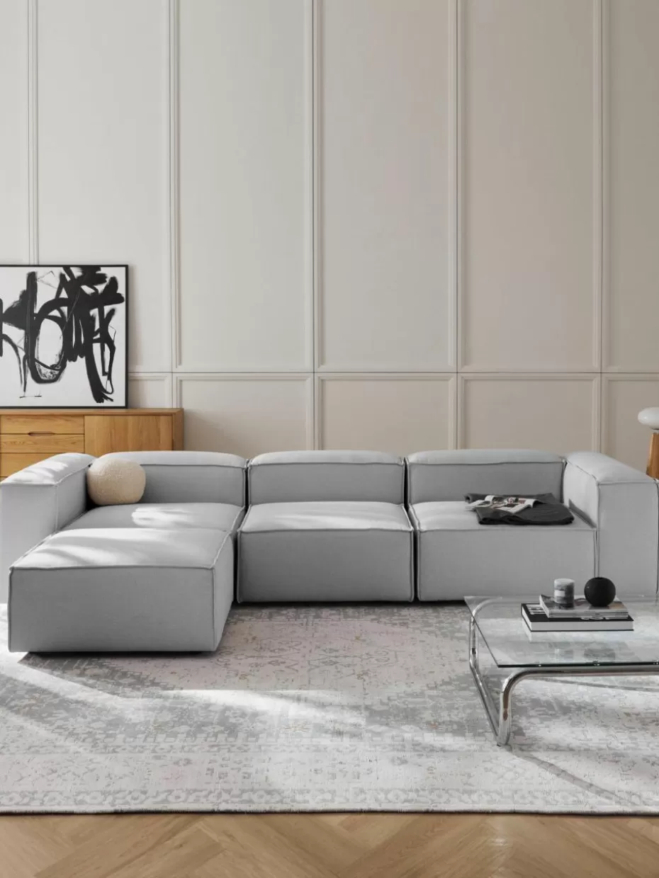Sofas | Sofaserien-Westwing Collection Modulares Sofa Lennon (4-Sitzer) mit Hocker (links/rechts) Webstoff Grau