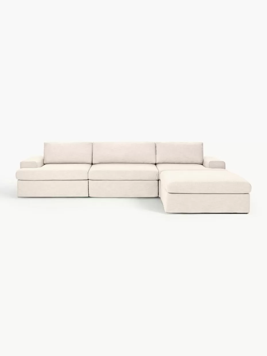 Sofas | Sofaserien-Westwing Collection Modulares Sofa Russell (4-Sitzer) mit Hocker (links/rechts) Webstoff Hellbeige