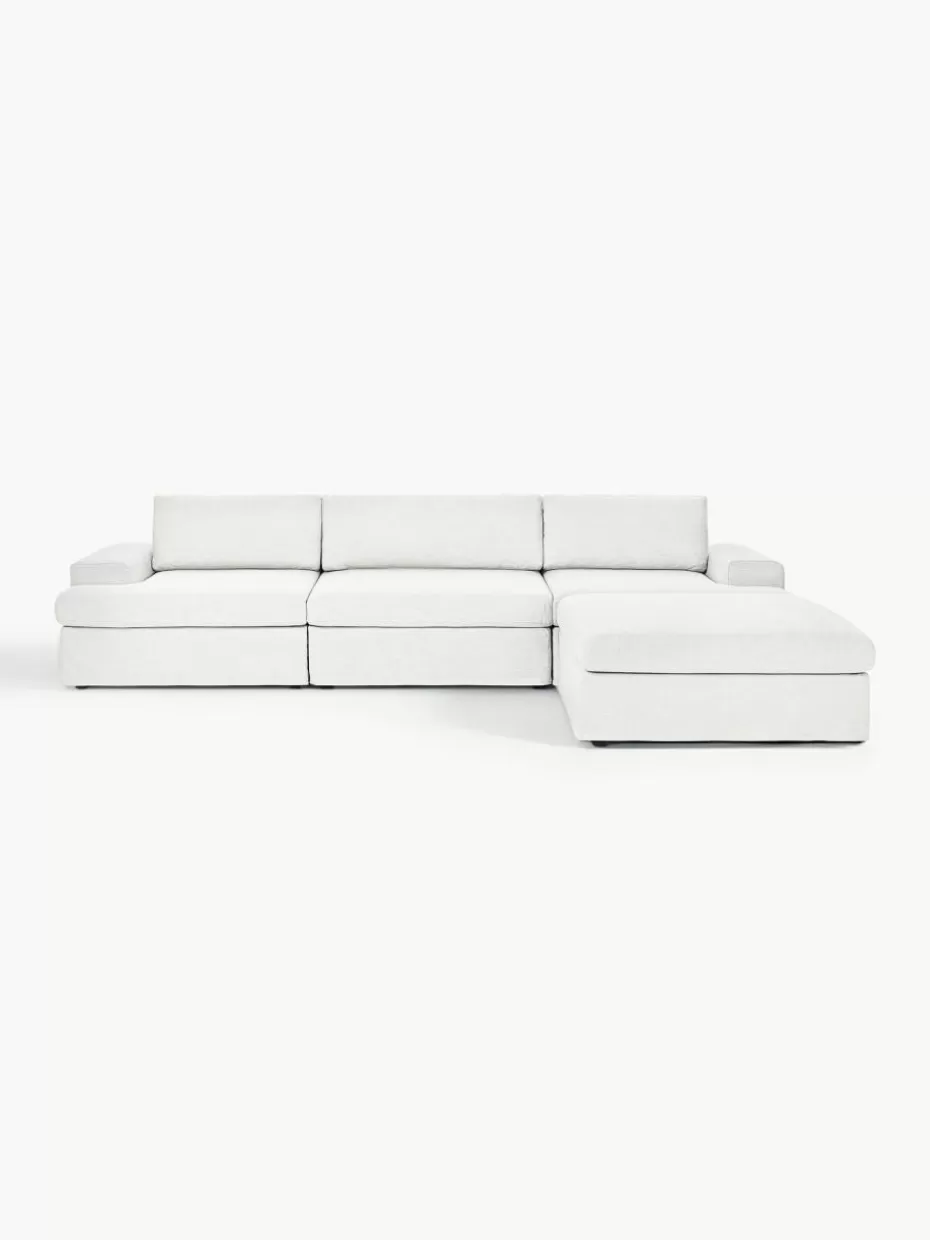 Sofas | Sofaserien-Westwing Collection Modulares Sofa Russell (4-Sitzer) mit Hocker (links/rechts) Webstoff Off White