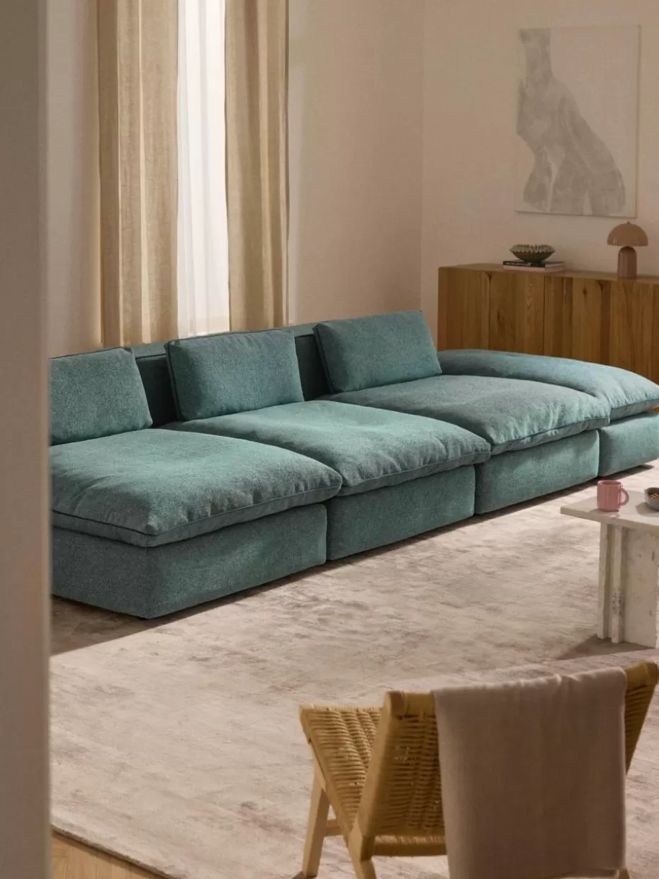 Sofas | Sofaserien-Westwing Collection Modulares XL-Sofa Felix (3-Sitzer) mit Hocker Webstoff Türkisgrün