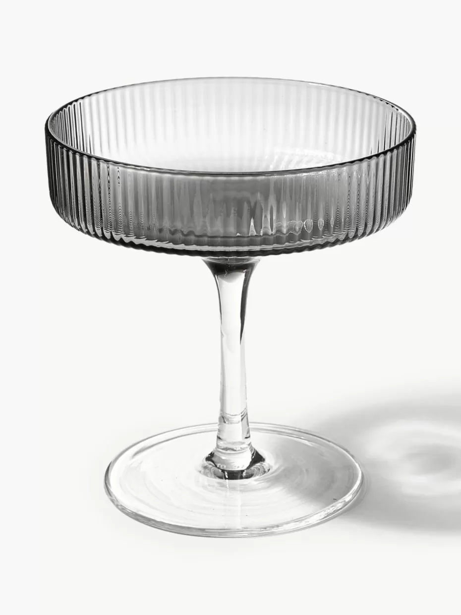 Champagner- & Sektgläser-ferm LIVING Mundgeblasene Champagnerschalen Ripple mit Rillenrelief, 2 Stück Grau, transparent und glänzend