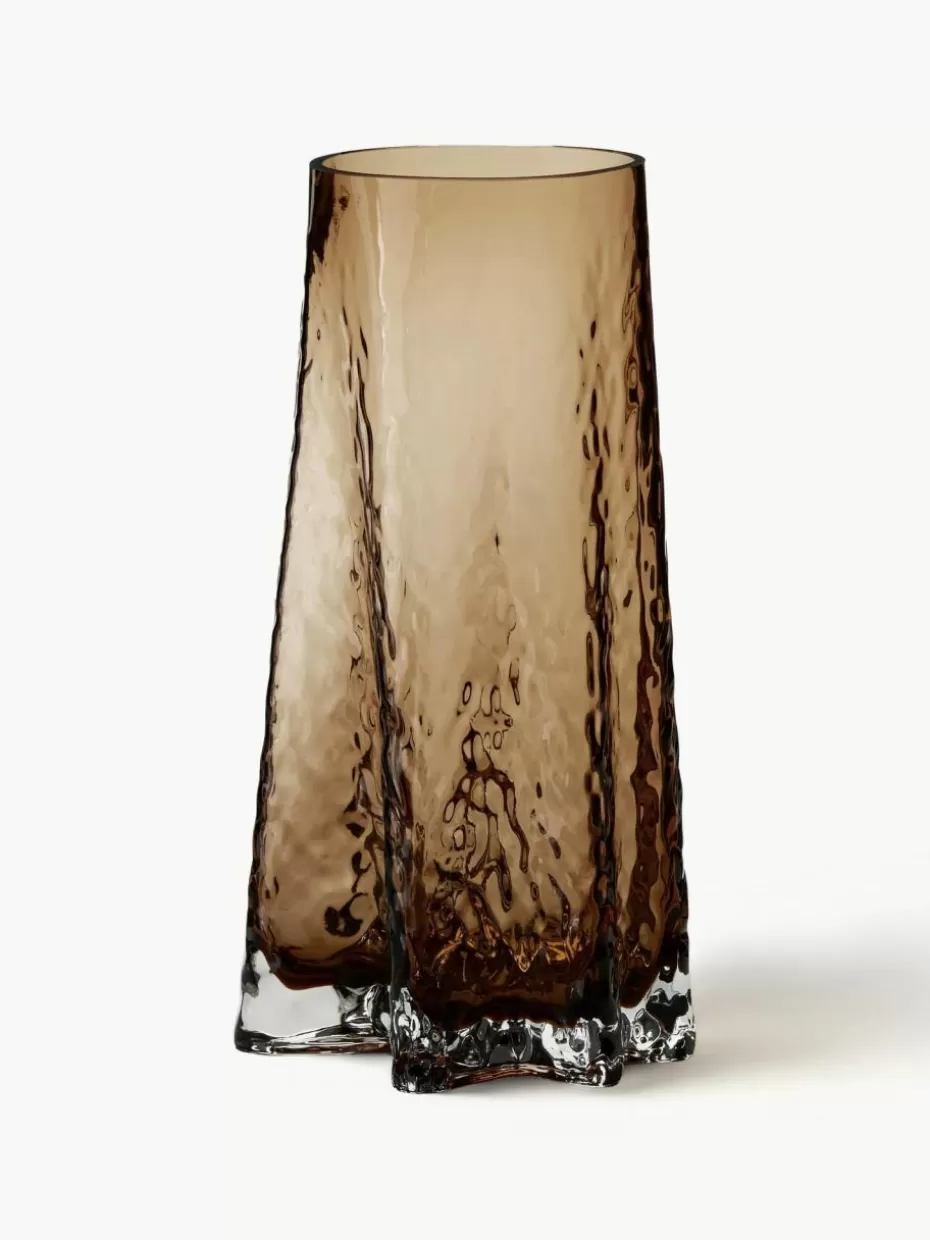 Vasen-Cooee Design Mundgeblasene Glas-Vase Gry mit strukturierter Oberfläche, H 30 cm Braun, semi-transparent