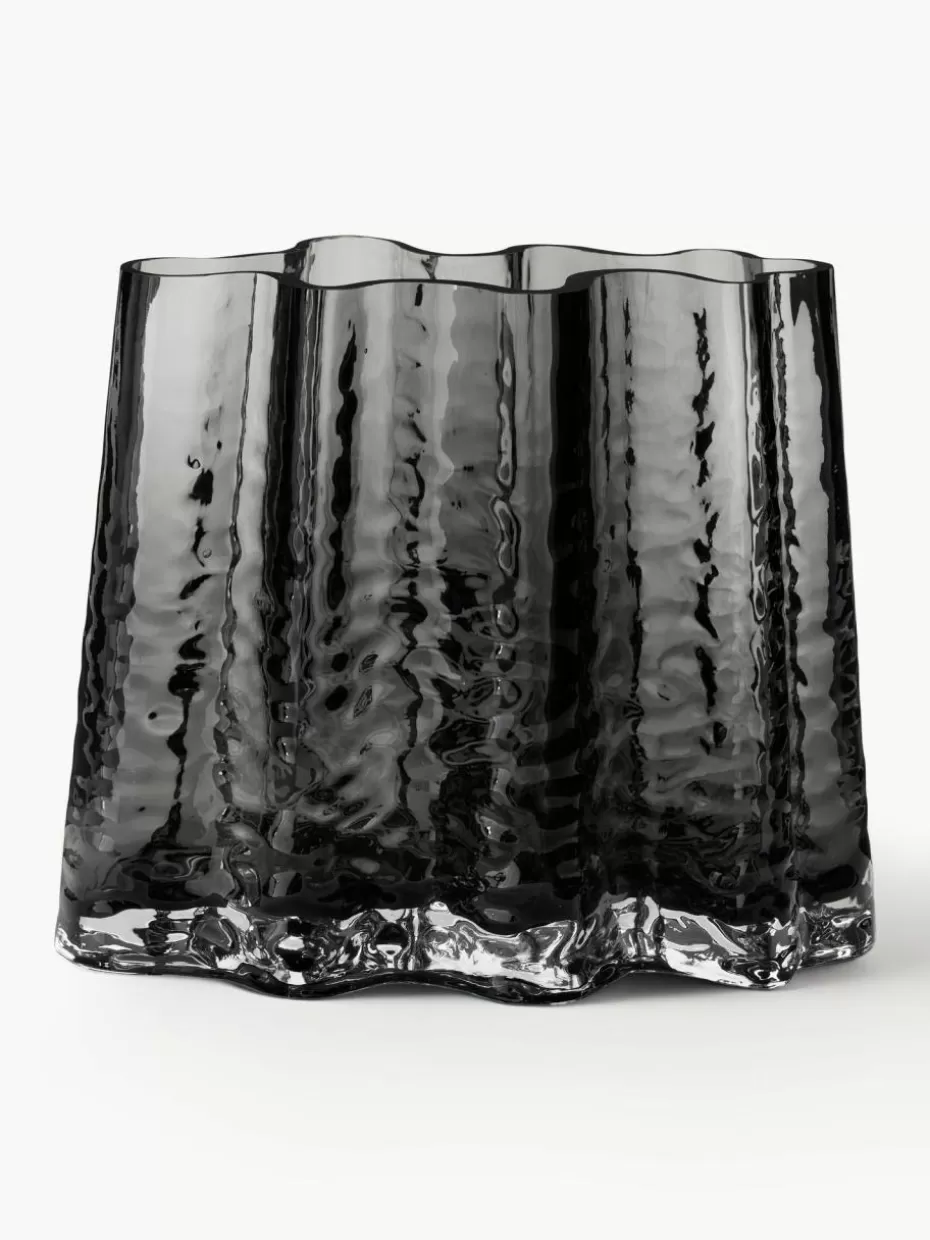 Vasen-Cooee Design Mundgeblasene Glas-Vase Gry mit strukturierter Oberfläche, H 19 cm Anthrazit, semi-transparent
