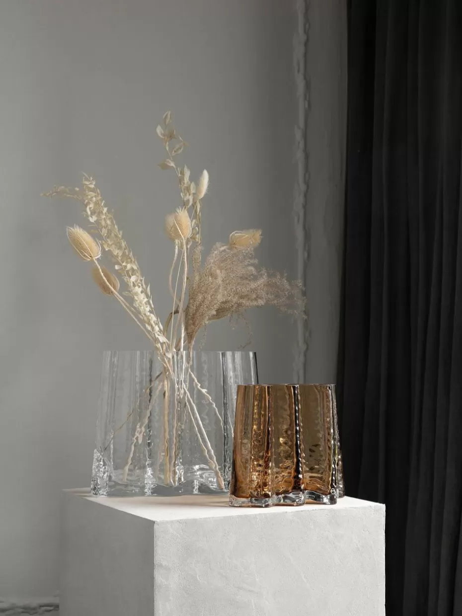 Vasen-Cooee Design Mundgeblasene Glas-Vase Gry mit strukturierter Oberfläche, H 19 cm Braun, semi-transparent