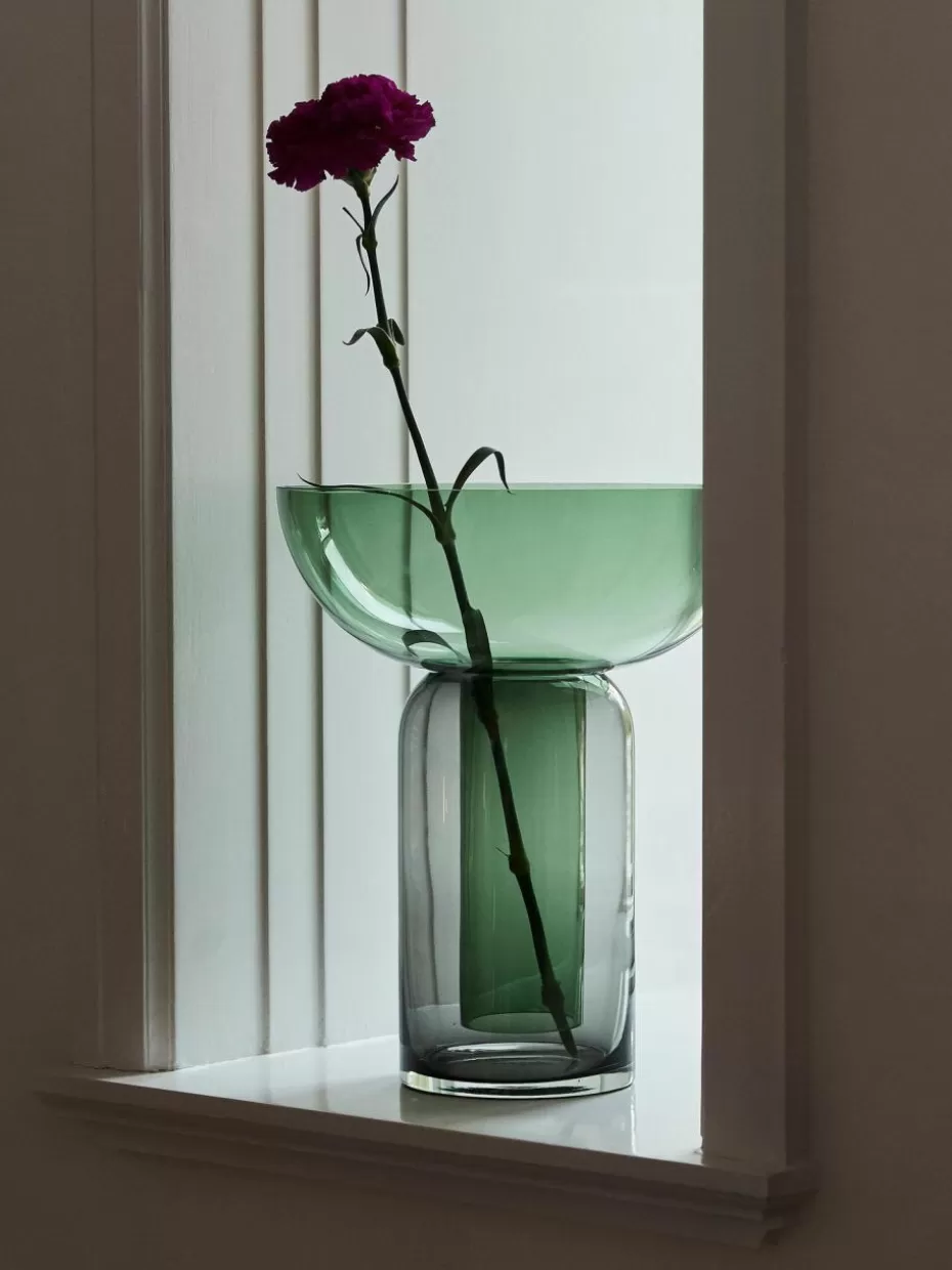 Vasen-Aytm Mundgeblasene Glas-Vase Torus, H 33 cm Dunkelgrün, Dunkelgrau transparent