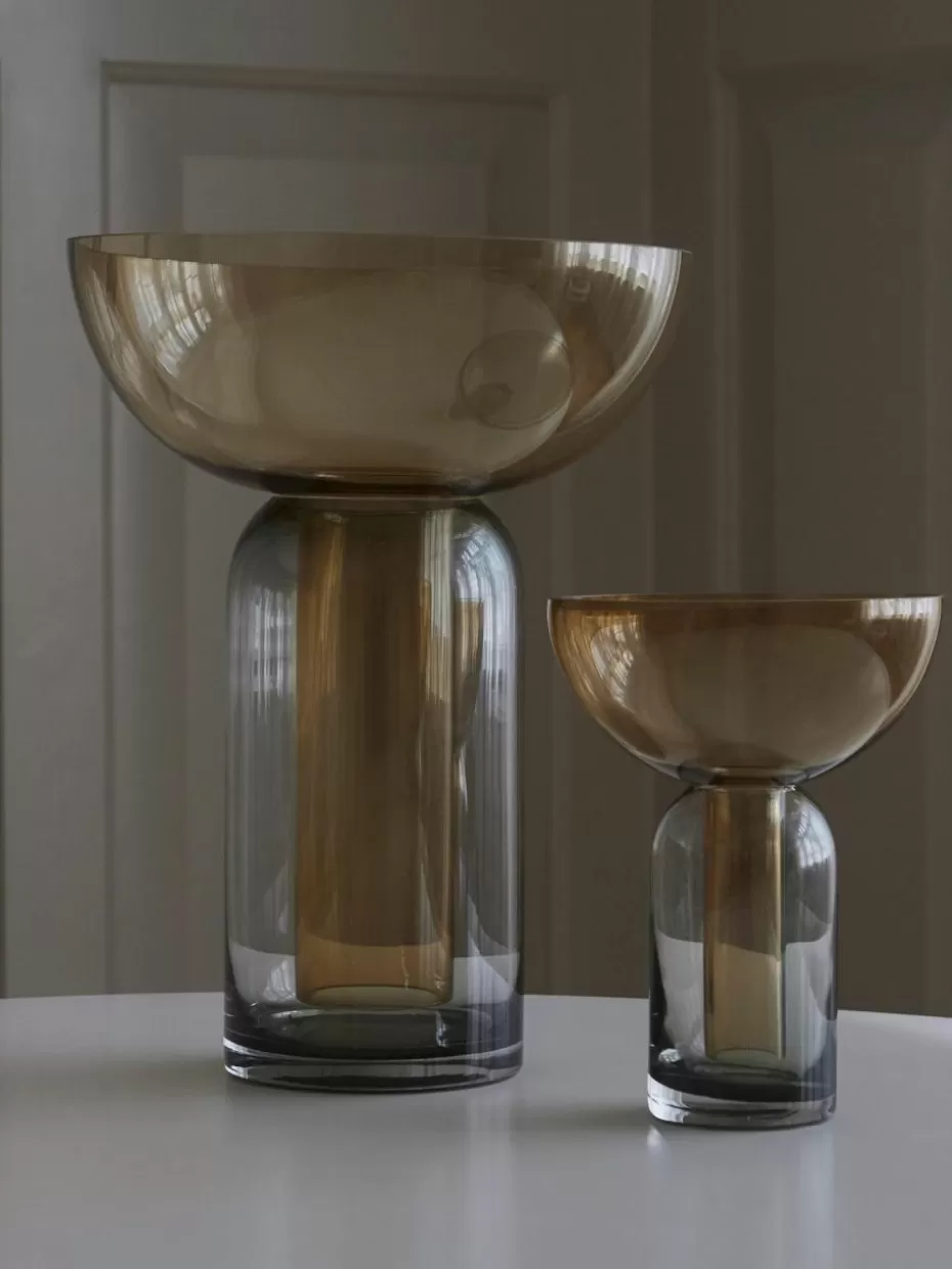 Vasen-Aytm Mundgeblasene Glas-Vase Torus, H 20 cm Ocker, Dunkelgrau, transparent