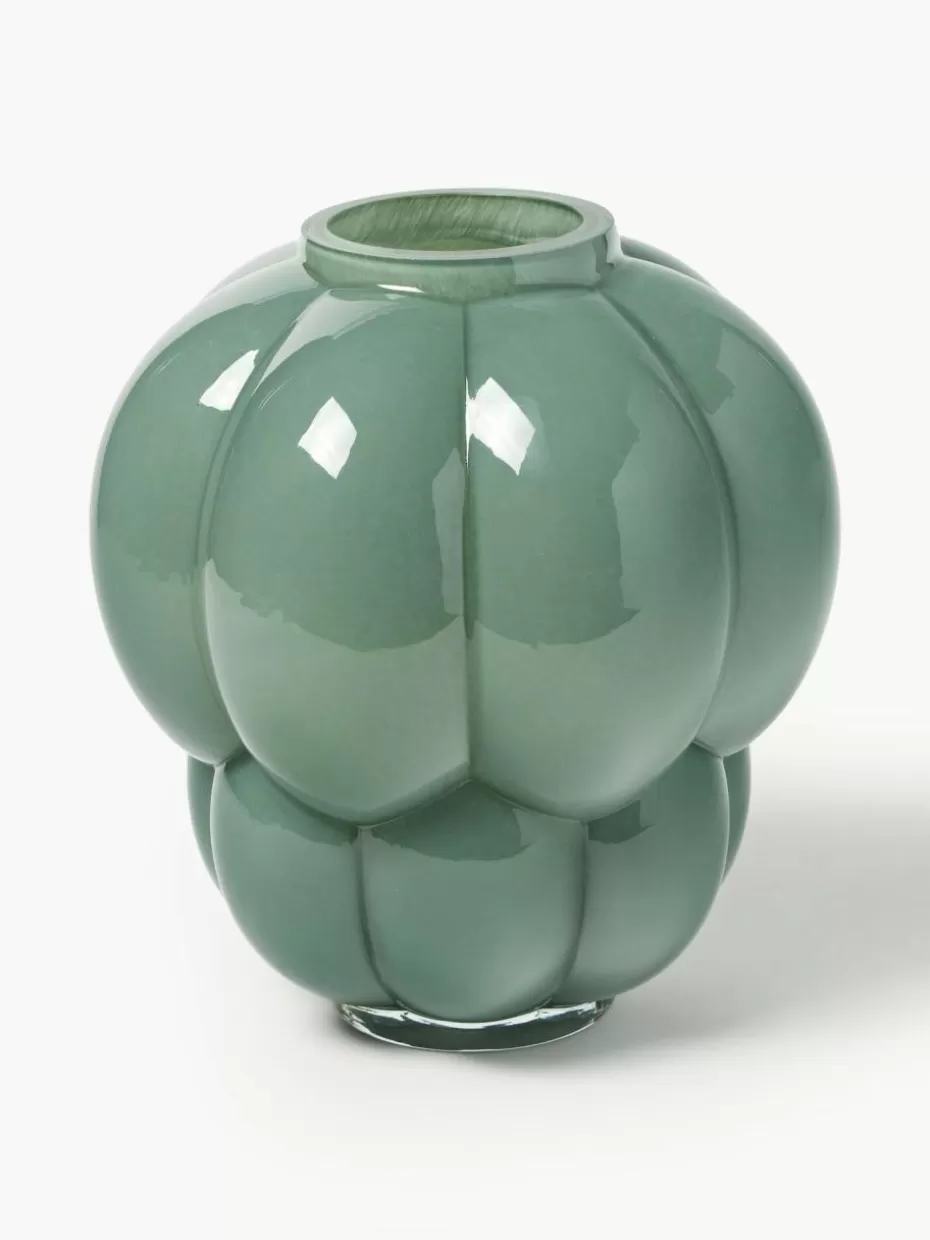 Vasen-Aytm Mundgeblasene Glas-Vase Uva, H 28 cm Salbeigrün, glänzend