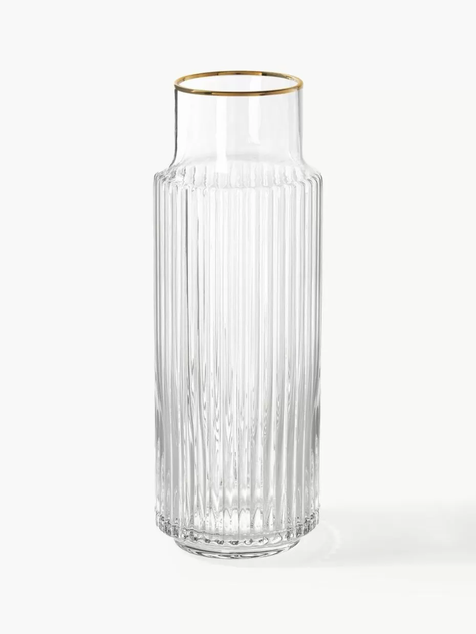 Kannen & Karaffen-Westwing Collection Mundgeblasene Karaffe Aleo mit goldfarbenem Rand, 1 L Transparent mit goldfarbenem Rand