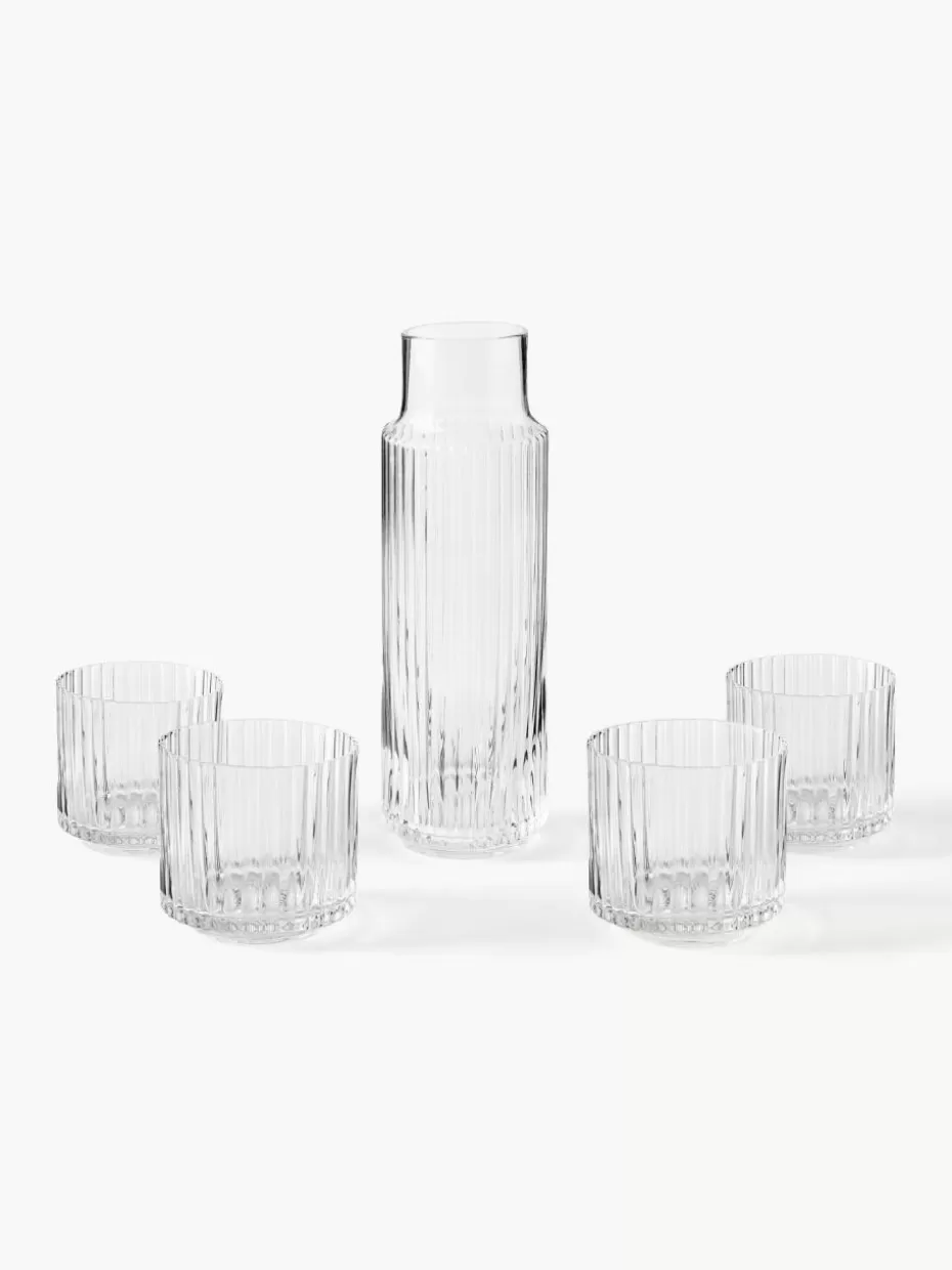 Kannen & Karaffen-Westwing Collection Mundgeblasene Karaffe Aleo mit Wassergläsern, 5er-Set Transparent