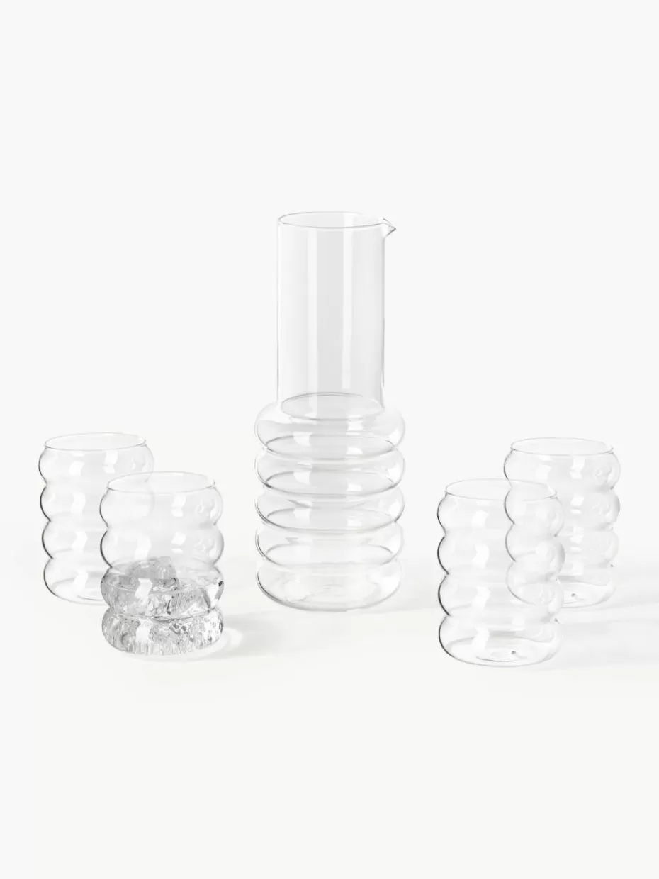 Kannen & Karaffen-Westwing Collection Mundgeblasene Karaffe Bubbly mit Wassergläsern, 5er-Set