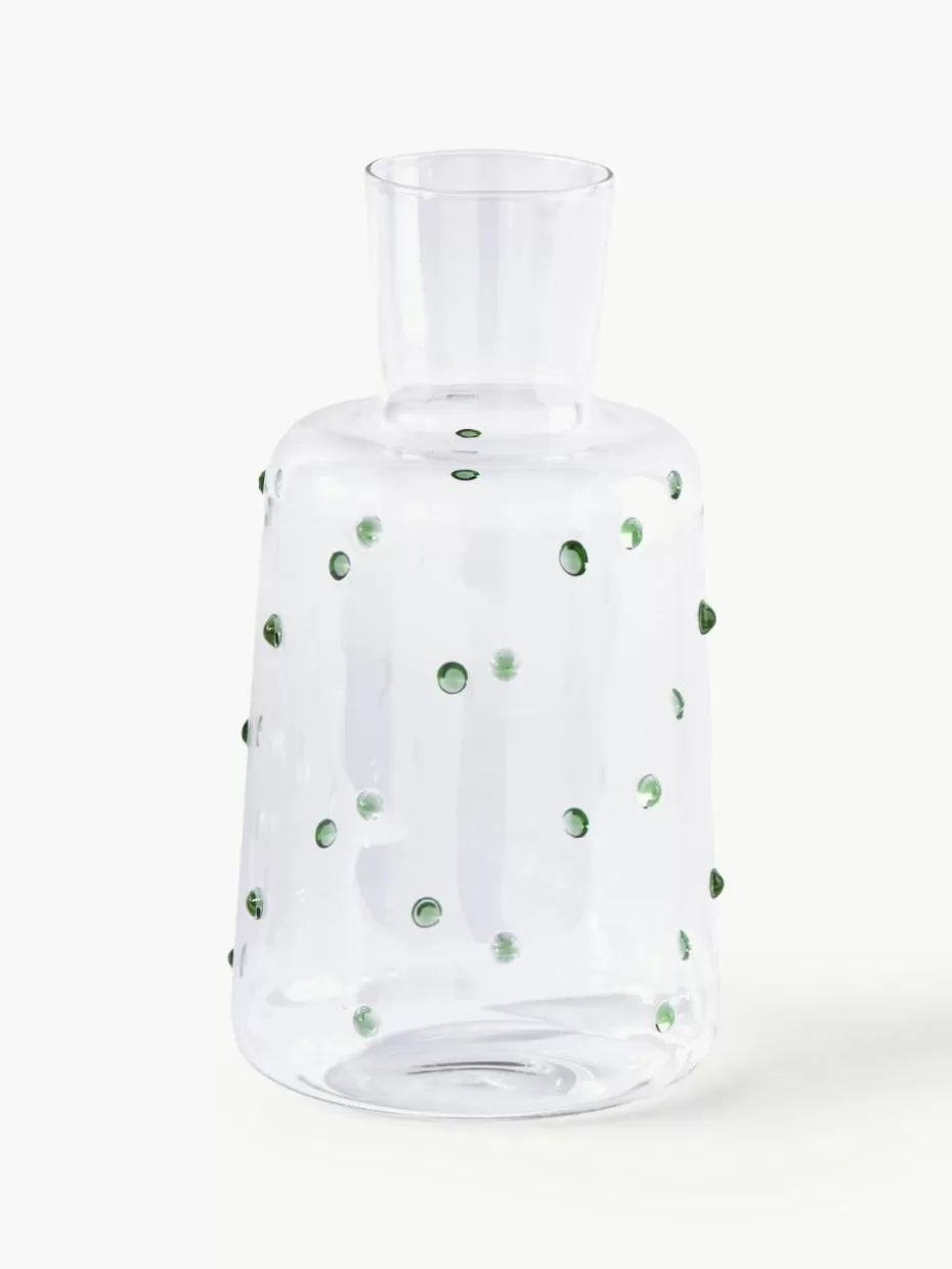 Kannen & Karaffen-Pols Potten Mundgeblasene Karaffe Nob aus Borosilikatglas, 2 L Transparent, Grün