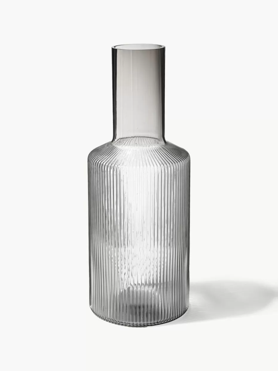 Kannen & Karaffen-ferm LIVING Mundgeblasene Karaffe Ripple mit Rillenrelief, 1 L Grau, transparent