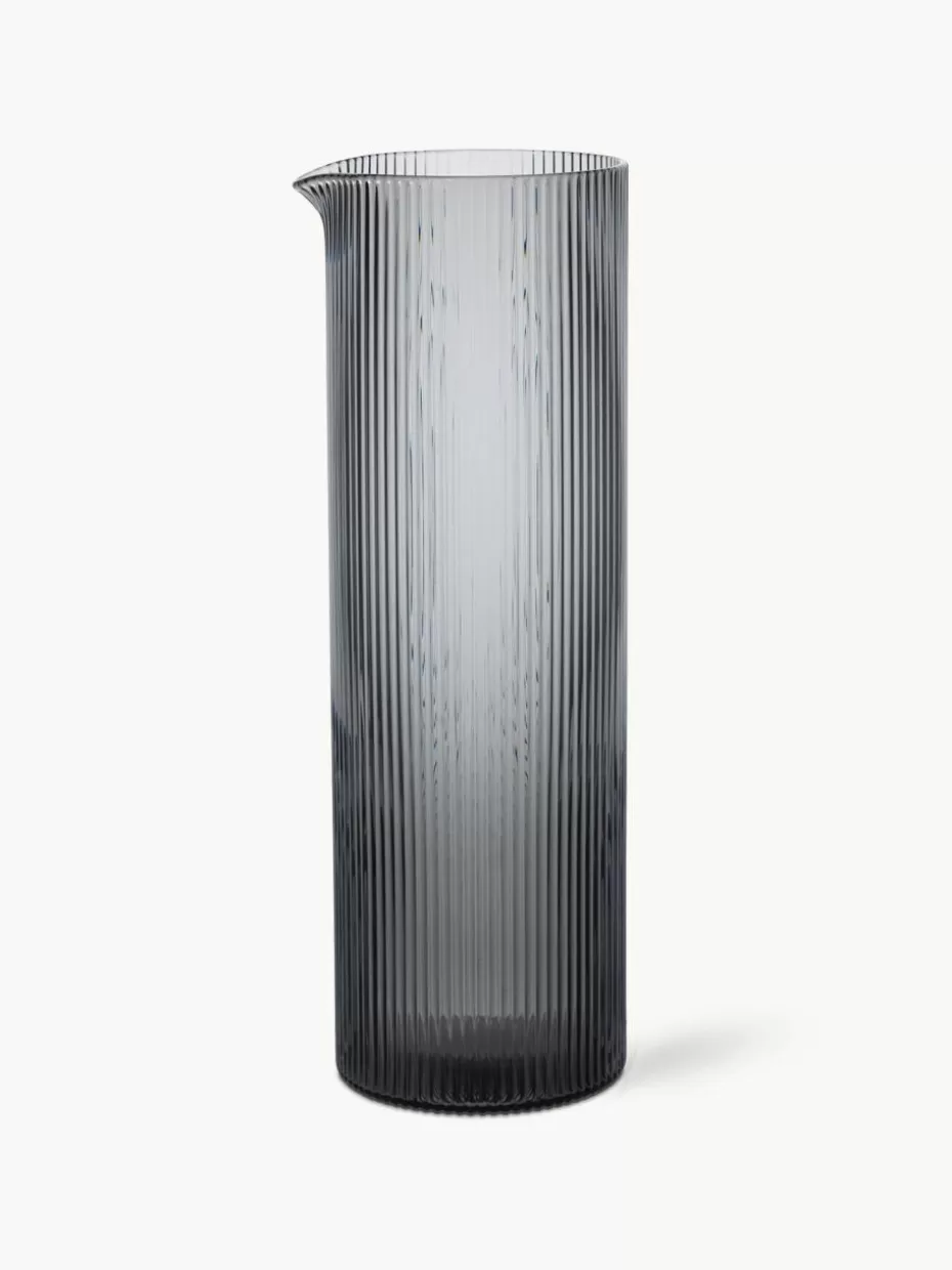 Kannen & Karaffen-ferm LIVING Mundgeblasene Karaffe Ripple mit Rillenrelief, 1.1 L Grau, transparent und glänzend