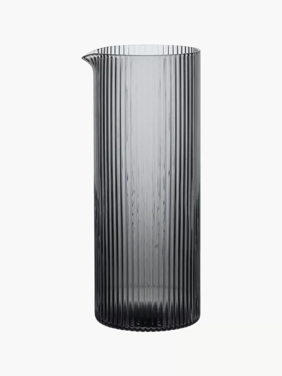 Kannen & Karaffen-ferm LIVING Mundgeblasene Karaffe Ripple mit Rillenrelief, 400 ml Grau, transparent und glänzend