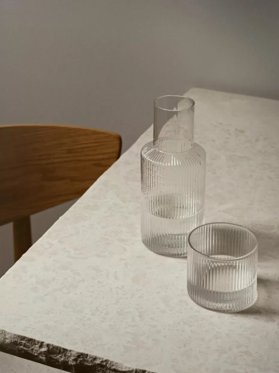 Kannen & Karaffen | Wassergläser-ferm LIVING Mundgeblasene kleine Karaffe Ripple mit Wasserglas, 2er-Set Transparent, glänzend