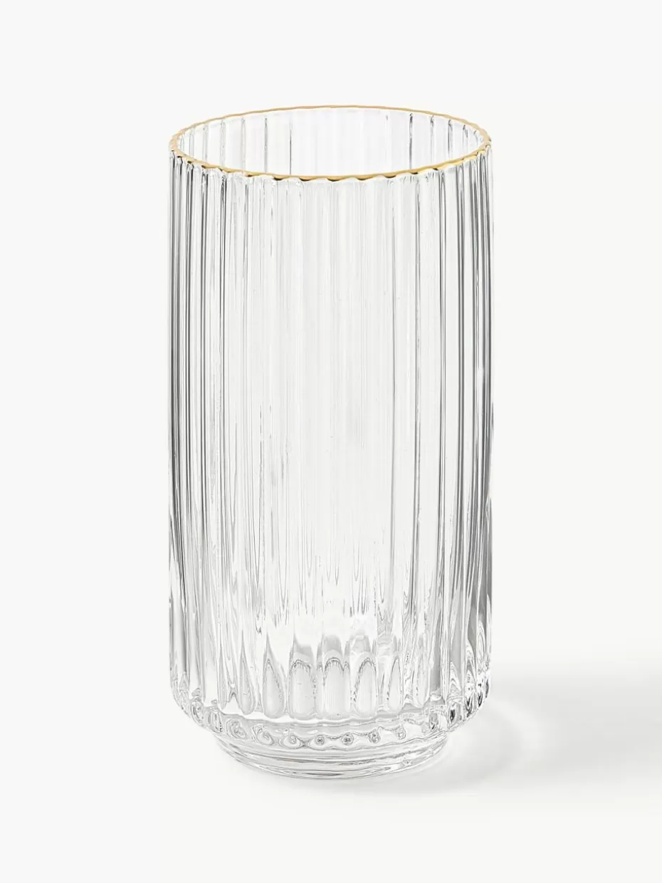 Weihnachtsgeschirr | Festliche Eleganz-Westwing Collection Mundgeblasene Longdrinkgläser Aleo mit goldfarbenem Rand, 4 Stück Transparent mit goldfarbenem Rand