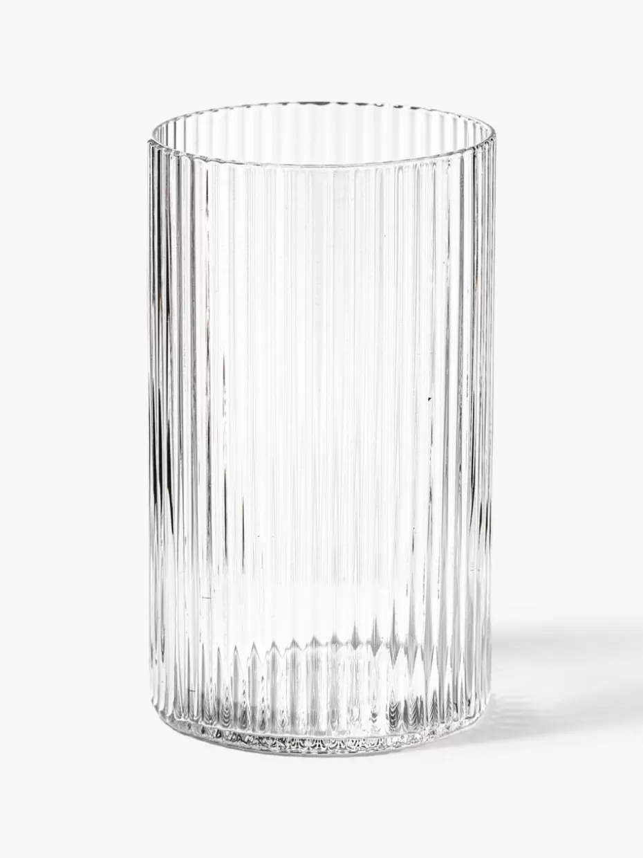 Bargläser | Wassergläser-ferm LIVING Mundgeblasene Longdrinkgläser Ripple mit Rillenrelief, 4 Stück Transparent, glänzend
