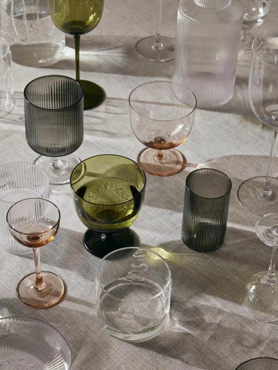 Bargläser | Wassergläser-ferm LIVING Mundgeblasene Longdrinkgläser Ripple mit Rillenrelief, 4 Stück Grau, transparent und glänzend
