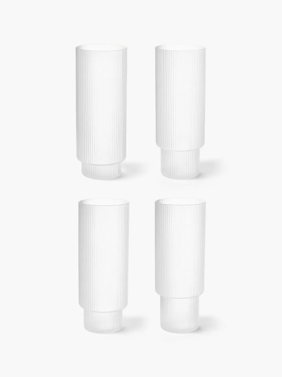 Bargläser | Champagner- & Sektgläser-ferm LIVING Mundgeblasene Longdrinkgläser Ripple mit Rillenrelief, 4er-Set Semi-transparent, matt