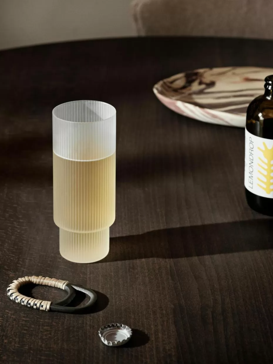 Bargläser | Champagner- & Sektgläser-ferm LIVING Mundgeblasene Longdrinkgläser Ripple mit Rillenrelief, 4er-Set Semi-transparent, matt