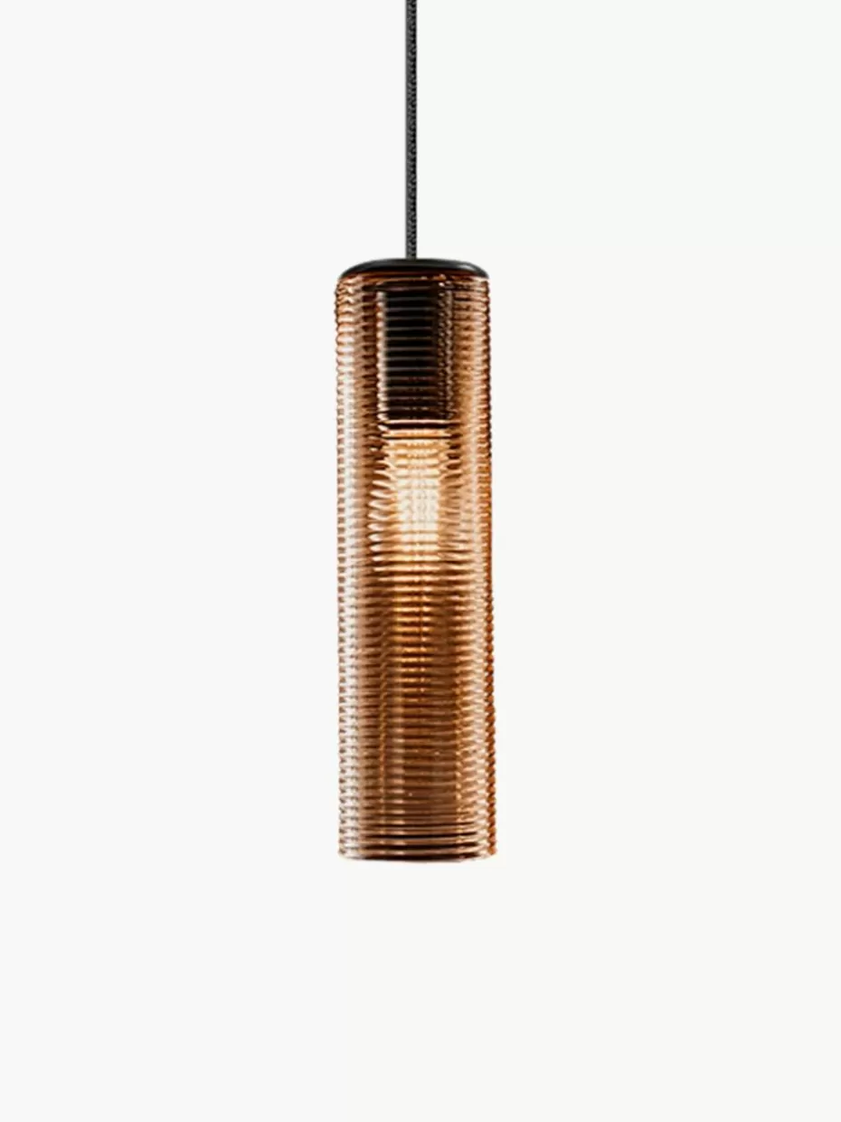 Pendelleuchten-Panzeri Mundgeblasene Pendelleuchte Clio aus getöntem Glas Braun, semi-transparent