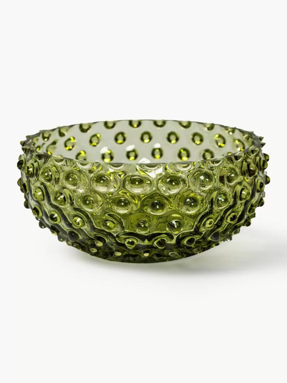 Schalen & Bowls-Anna von Lipa Mundgeblasene Schale Hobnail Olivgrün, transparent
