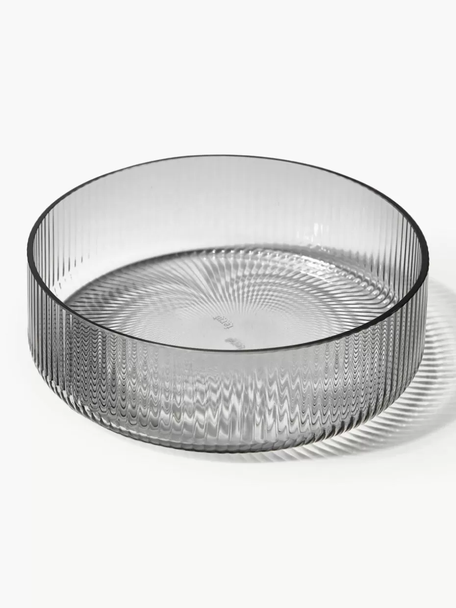 Servierplatten & Schüsseln-ferm LIVING Mundgeblasene Servierschälchen Ripple mit Rillenstruktur, 4 Stück Grau, transparent und glänzend