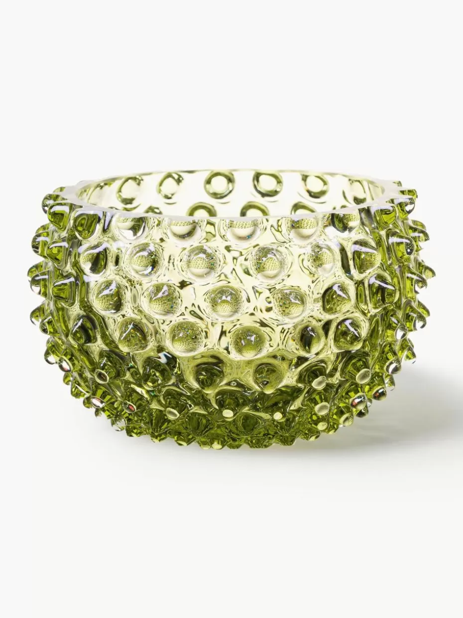 Dipschalen & Snackschalen-Anna von Lipa Mundgeblasene Snackschalen Hobnail, 4 Stück Olivgrün, transparent