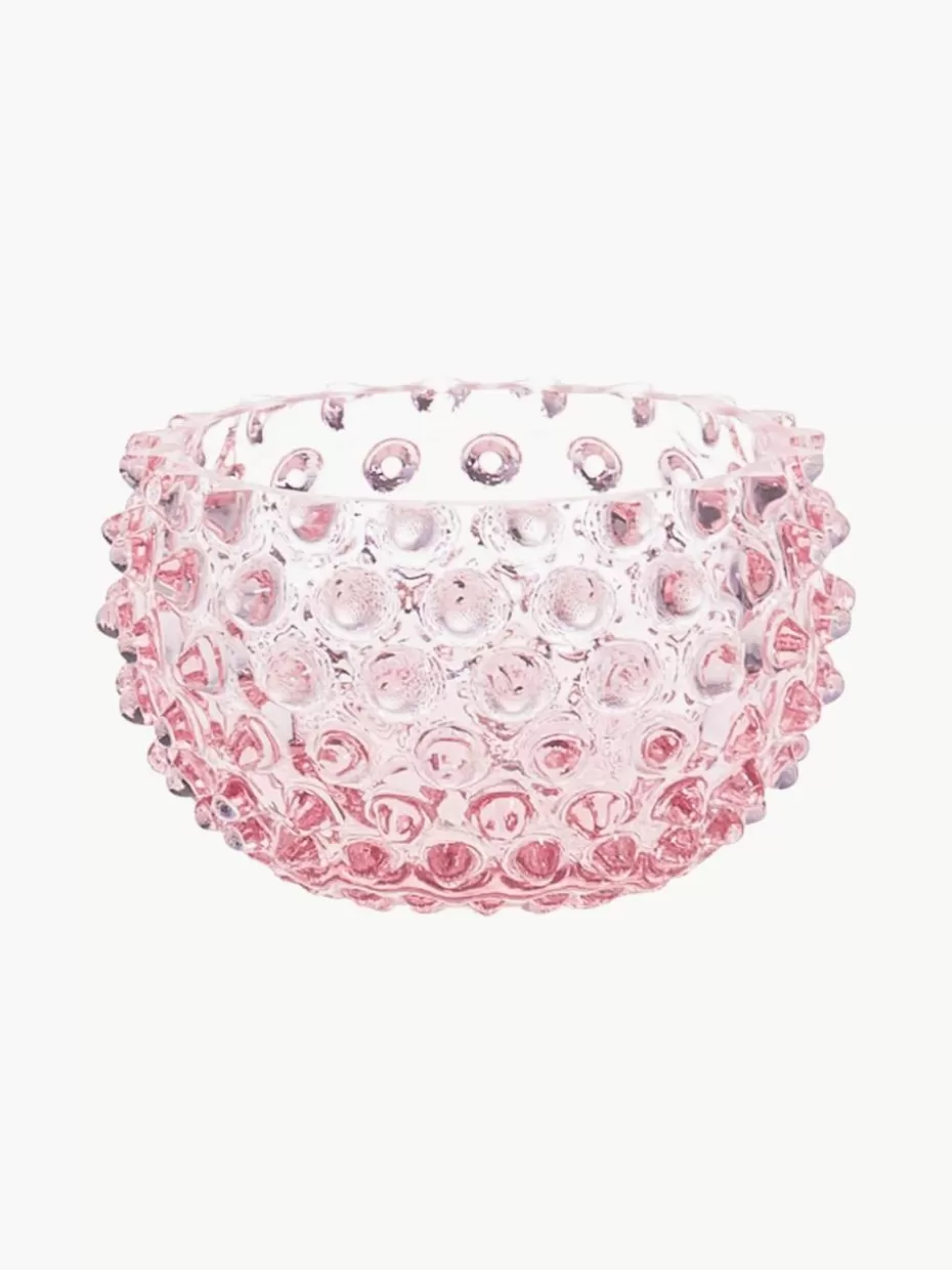 Dipschalen & Snackschalen-Anna von Lipa Mundgeblasene Snackschalen Hobnail, 4 Stück Hellrosa, transparent