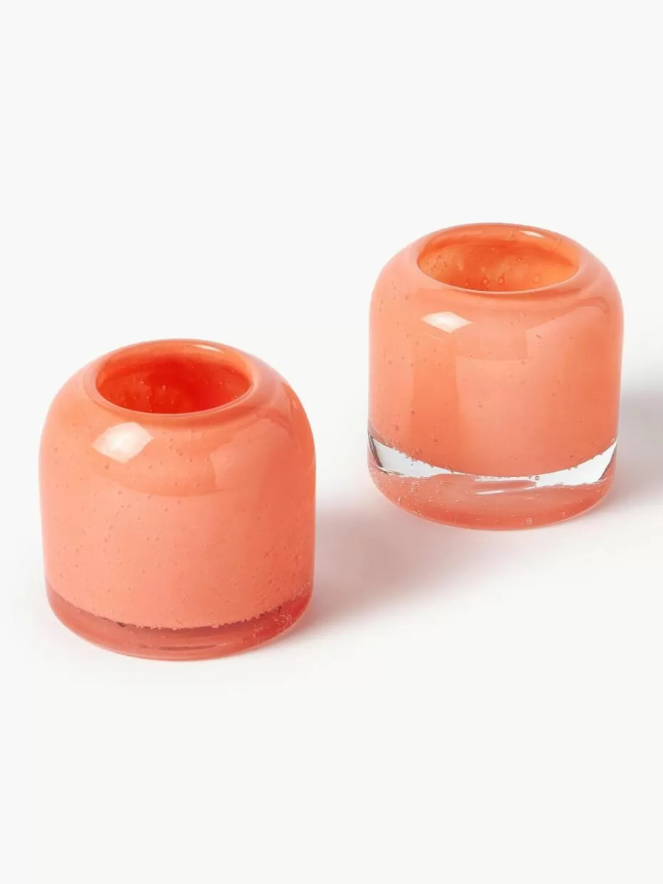 Teelichthalter-Westwing Collection Mundgeblasene Teelichthalter Dylla mit Luftbläschen, 2er-Set Peach