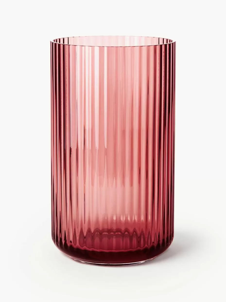 Vasen-Lyngby Porcelaen Mundgeblasene Vase Lyngby, H 25 cm Korallrot, transparent