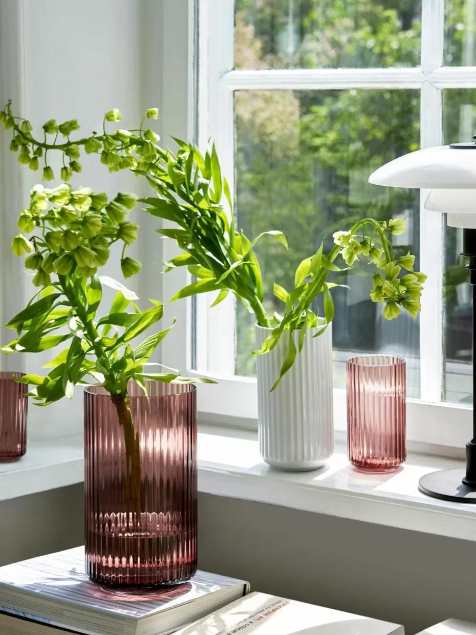 Vasen-Lyngby Porcelaen Mundgeblasene Vase Lyngby, H 25 cm Korallrot, transparent