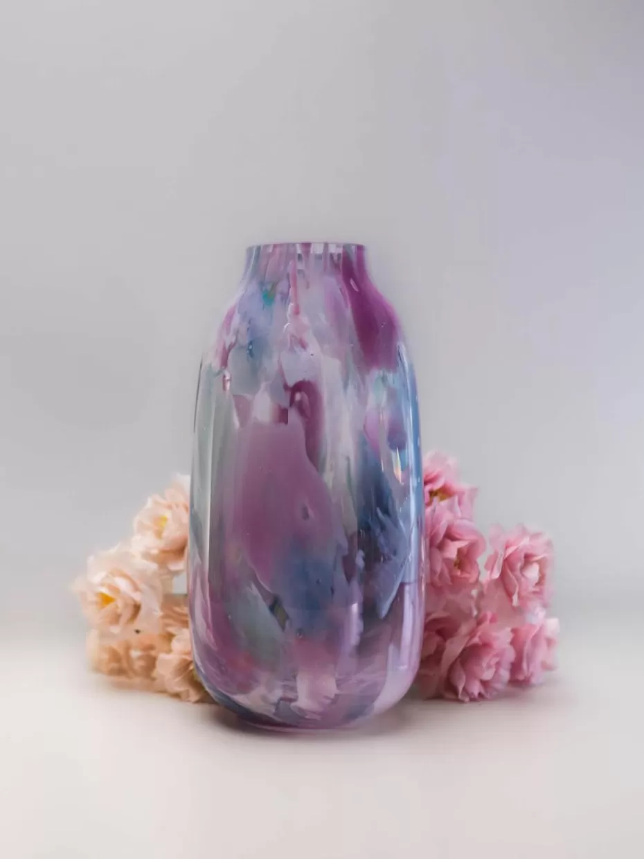 Vasen-Anna von Lipa Mundgeblasene Vase Meadows, H 26 cm Rosa- und Blautöne