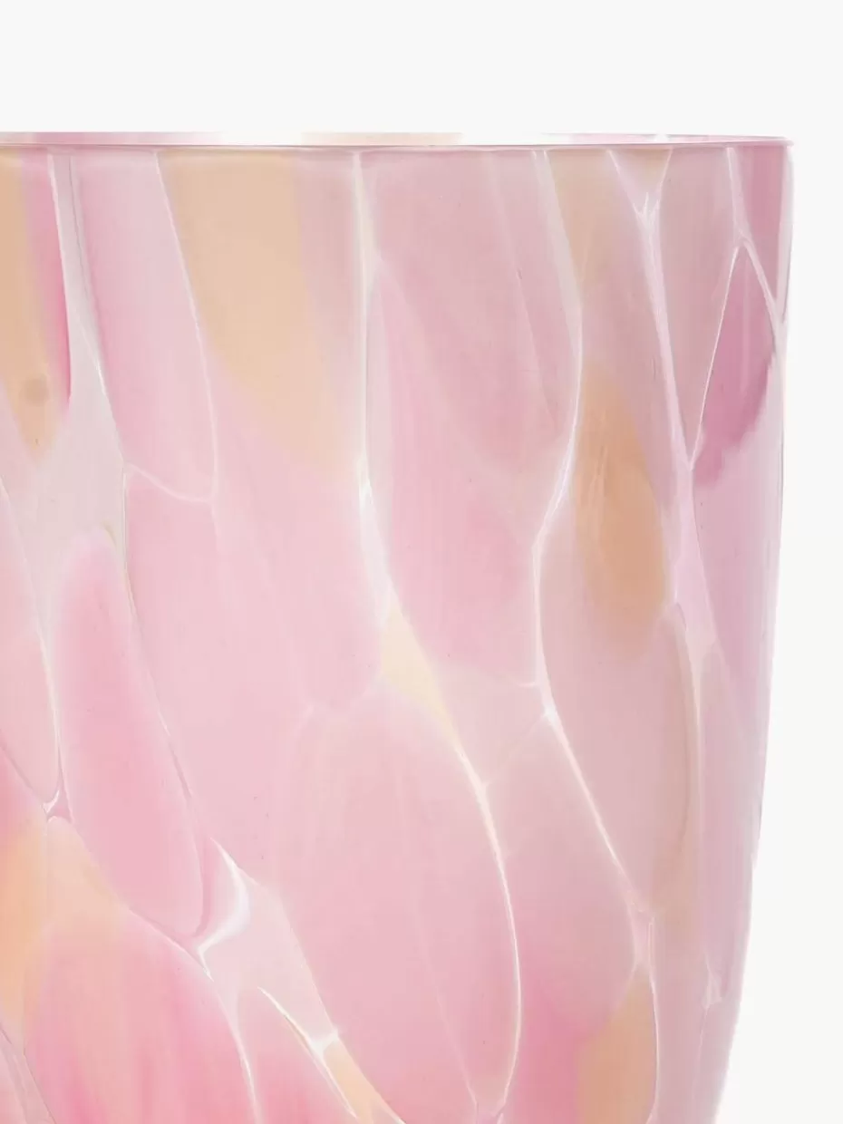 Wassergläser-Anna von Lipa Mundgeblasene Wassergläser Big Confetti, 6 Stück Rosa- und Orangetöne, Transparent