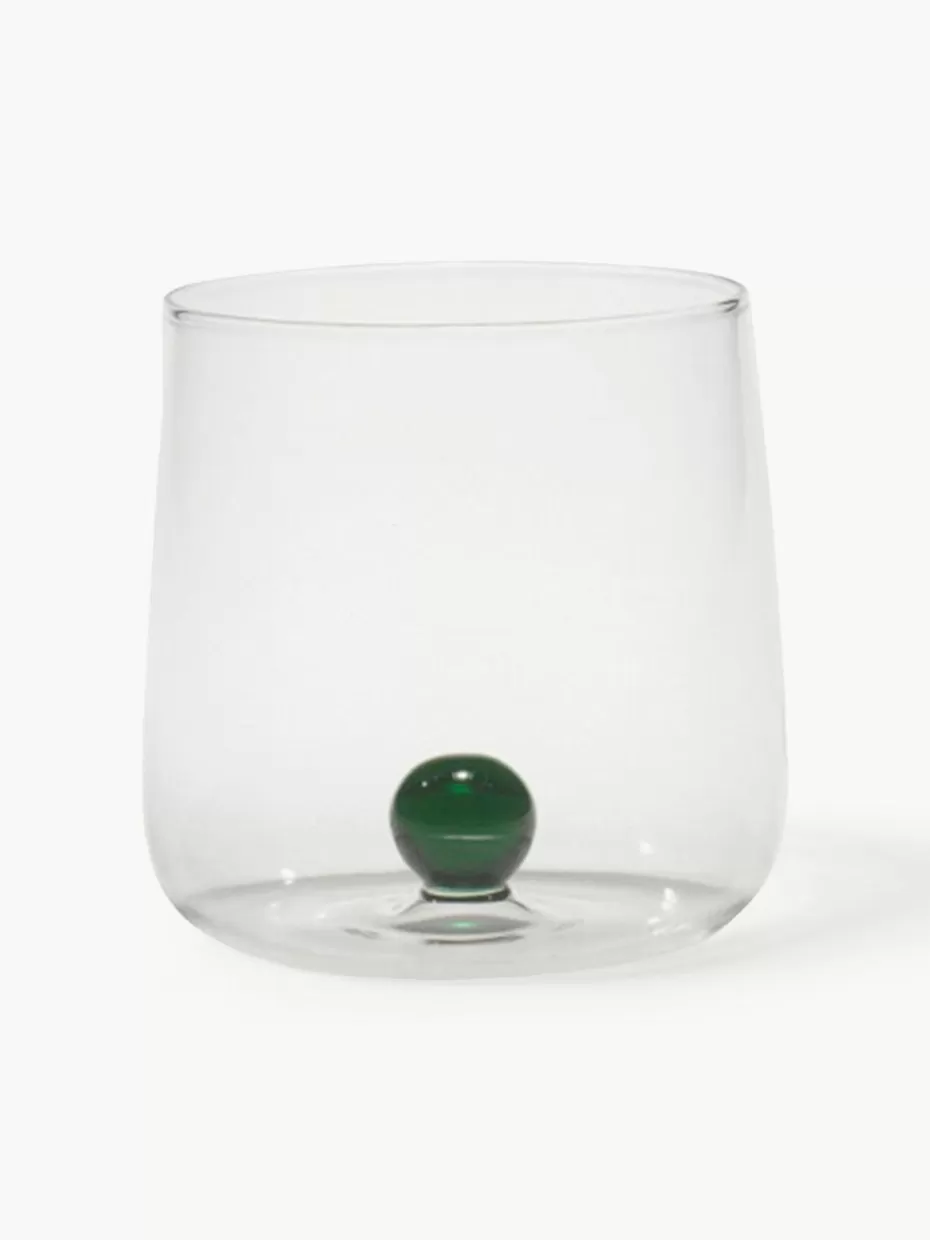 Wassergläser-Zafferano Mundgeblasene Wassergläser Bilia aus Borosilikatglas, 6 Stück Transparent, Dunkelgrün