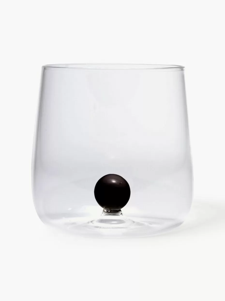 Wassergläser-Zafferano Mundgeblasene Wassergläser Bilia aus Borosilikatglas, 6 Stück Transparent, Schwarz