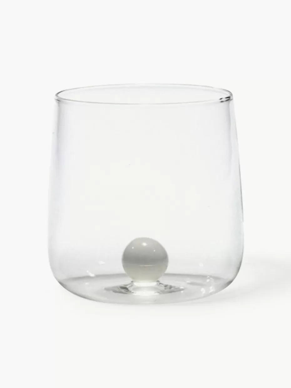 Wassergläser-Zafferano Mundgeblasene Wassergläser Bilia aus Borosilikatglas, 6 Stück Transparent, Weiß