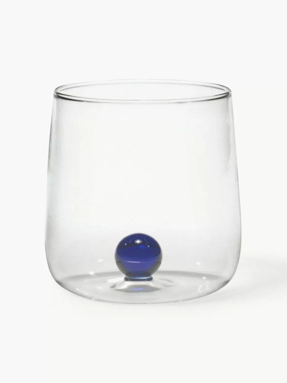 Wassergläser-Zafferano Mundgeblasene Wassergläser Bilia aus Borosilikatglas, 6 Stück Transparent, Dunkelblau