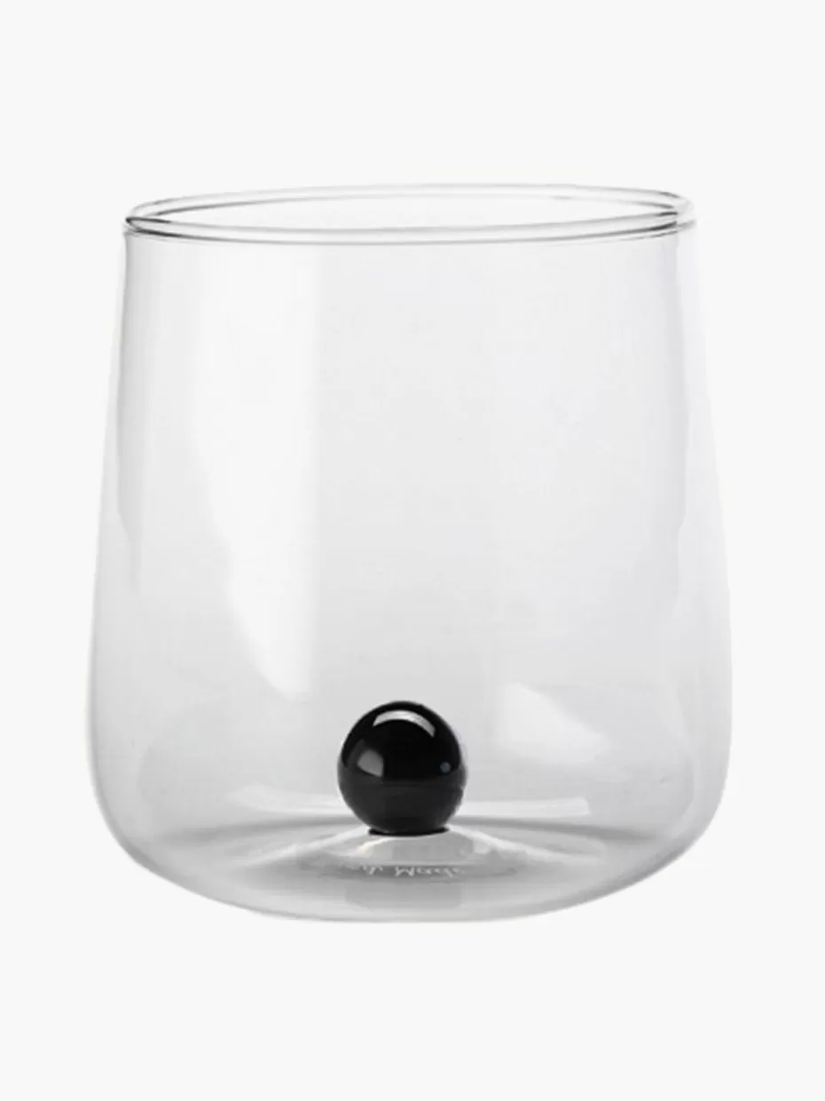 Wassergläser-Zafferano Mundgeblasene Wassergläser Bilia aus Borosilikatglas, 6 Stück Transparent, Schwarz