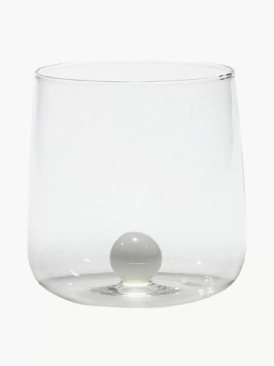 Wassergläser-Zafferano Mundgeblasene Wassergläser Bilia aus Borosilikatglas, 6 Stück Transparent, Weiß